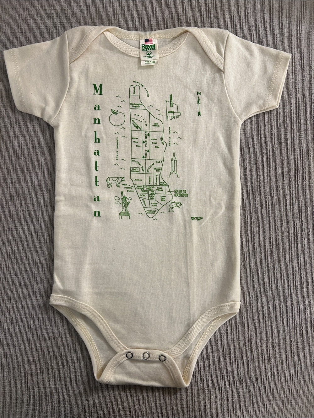 Unisex Cream Manhattan Map Bodysuit in Green Print